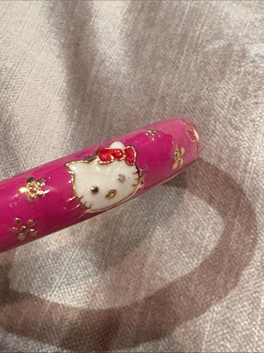 Pink Enamel Hello Kitty Bangle Bracelet Gold Accents 6-6.25” Jiu Long Xing Rare